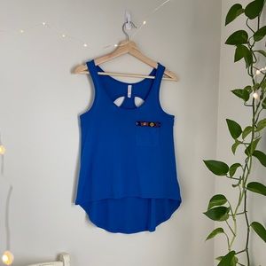 Royal blue beaded tank with back cutouts
